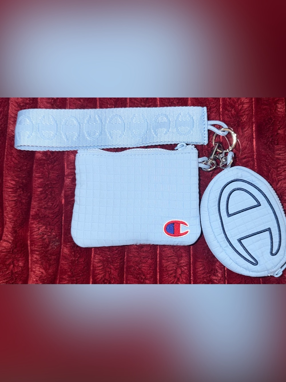 Champion Light Blue Quilted Coin Pouch with Keyring Strap